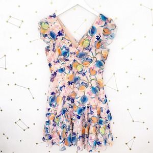 Saloni • Pink Floral Print Ruffled Catia Mini Dress